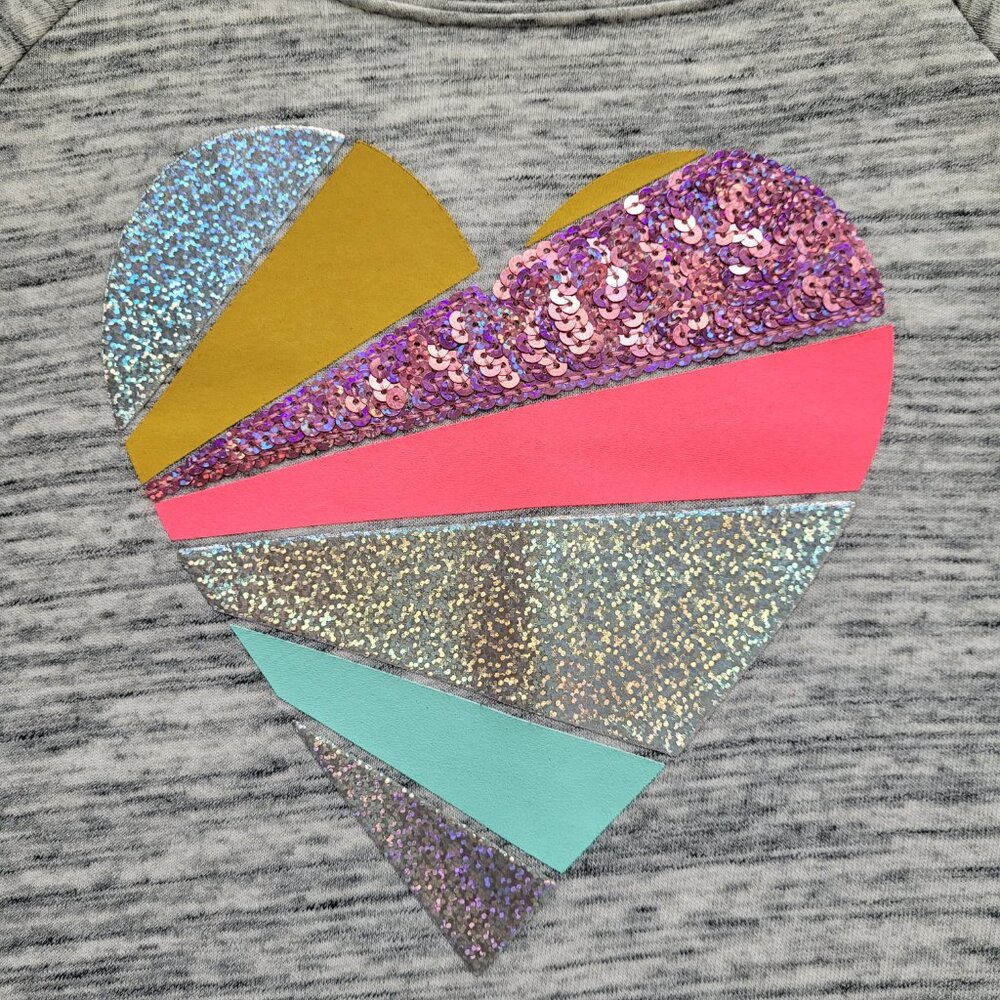 Cat & Jack Girls Heart Dress Heather Gray Long Sleeve Sequin Glitter L 10/12 - Picture 4 of 10